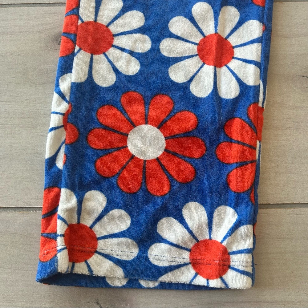 NWOT Mini Boden Blue & Red Terry Cotton Towelling Sweatpants Floral Pattern - Picture 3 of 4